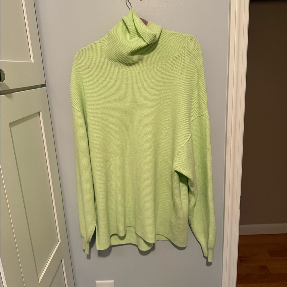 Free People Oversized Lime Green Turtleneck Sweater
